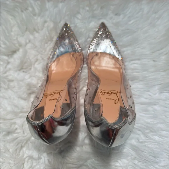 Christian Louboutin Clear and Silver Embellished Heels 100 mm - Picture 2 of 16